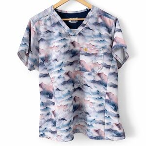 Carhartt Force Modern Fit Scrub Top Mountain Mist Watercolor 2 pocket  Large